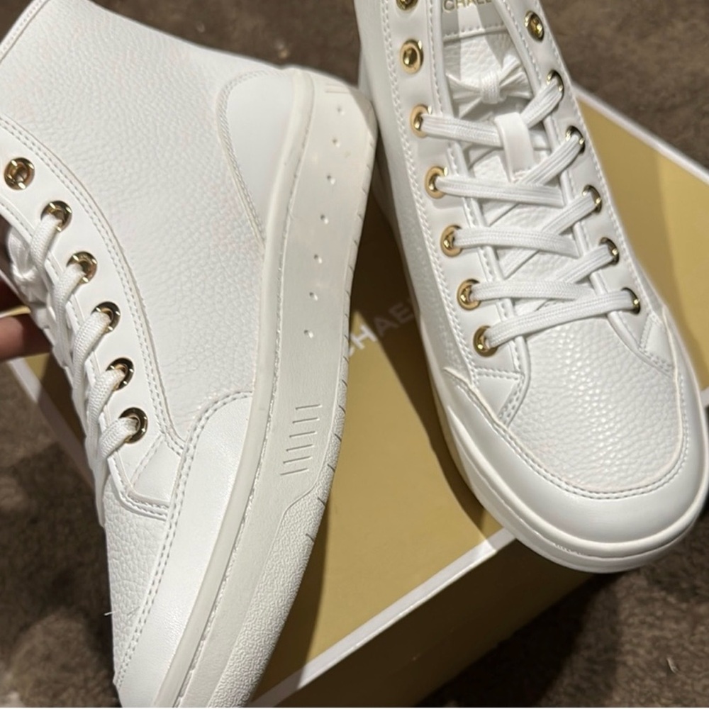 Michael Kors Shea White and Gold High-Top Sneakers - Picture 3 of 4